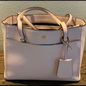 Tory Burch Small Robinson small tote Pale Apricot and Navy Blue